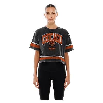 Women's New Era Black Chicago Bears Lifestyle Mineral Wash Boxy Cropped T-Shirt