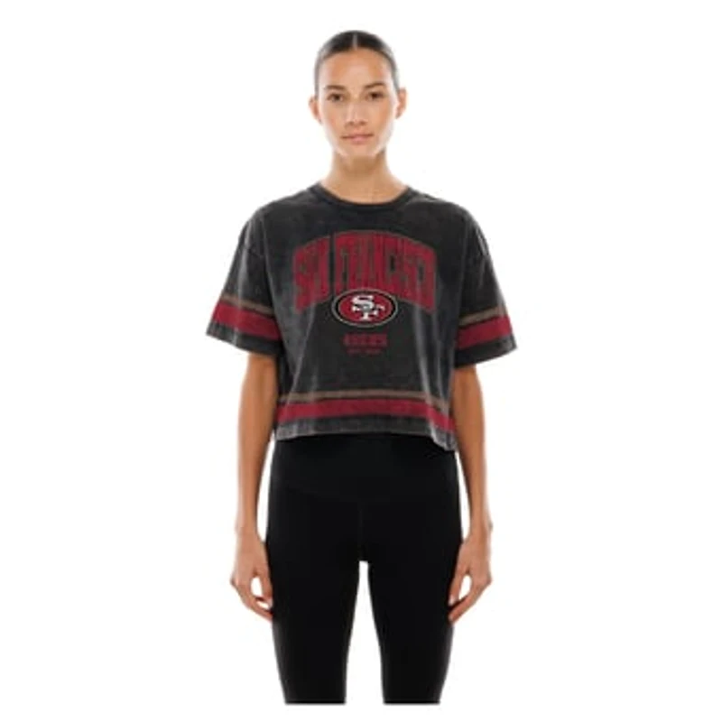 Women's New Era Black San Francisco 49ers Lifestyle Mineral Wash Boxy Cropped T-Shirt