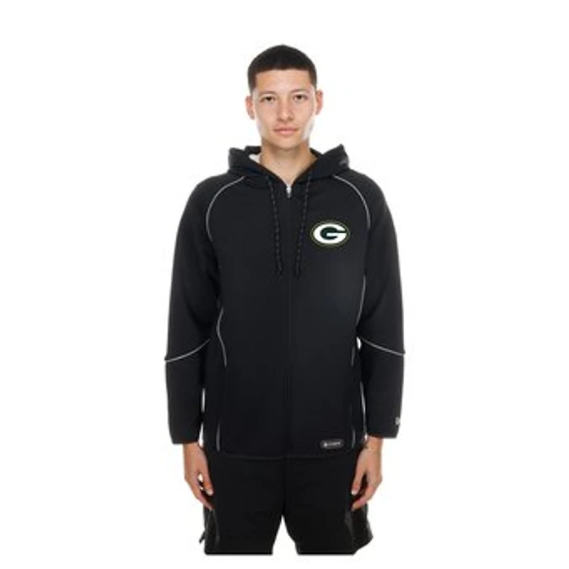 Men's New Era Black Green Bay Packers Combine Authentic Raglan Full-Zip Hoodie
