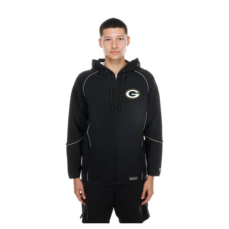 Men's New Era Black Green Bay Packers Combine Authentic Raglan Full-Zip Hoodie