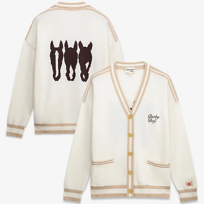 Women's Ellsworth & Ivey White Kentucky Derby Emily Varsity Oversized Full-Button Cardigan