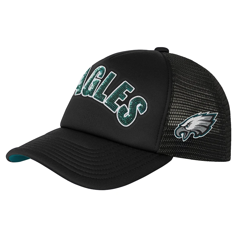 Girls Youth Outerstuff Black Philadelphia Eagles Bling Adjustable Trucker Hat