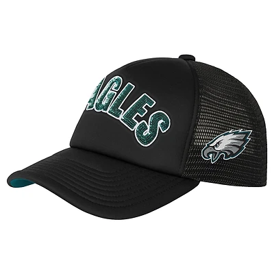 Girls Youth Outerstuff Black Philadelphia Eagles Bling Adjustable Trucker Hat