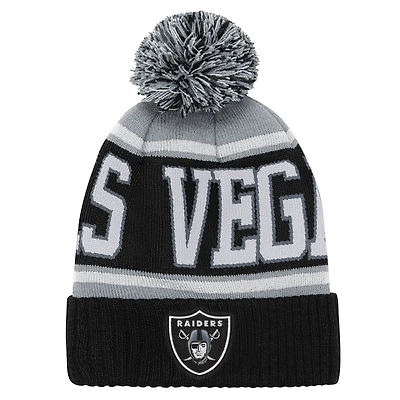 Youth Outerstuff Black Las Vegas Raiders True Edge Cuffed Knit Hat with Pom