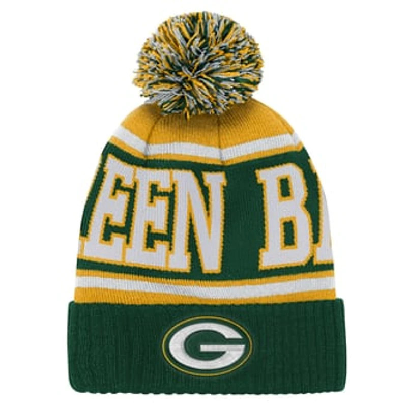 Youth Outerstuff Green Green Bay Packers True Edge Cuffed Knit Hat with Pom