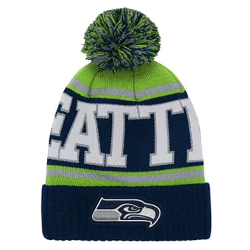 Youth Outerstuff College Navy Seattle Seahawks True Edge Cuffed Knit Hat with Pom