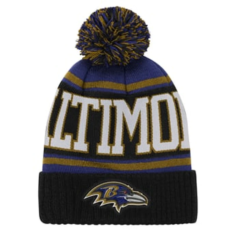 Youth Outerstuff Purple Baltimore Ravens True Edge Cuffed Knit Hat with Pom