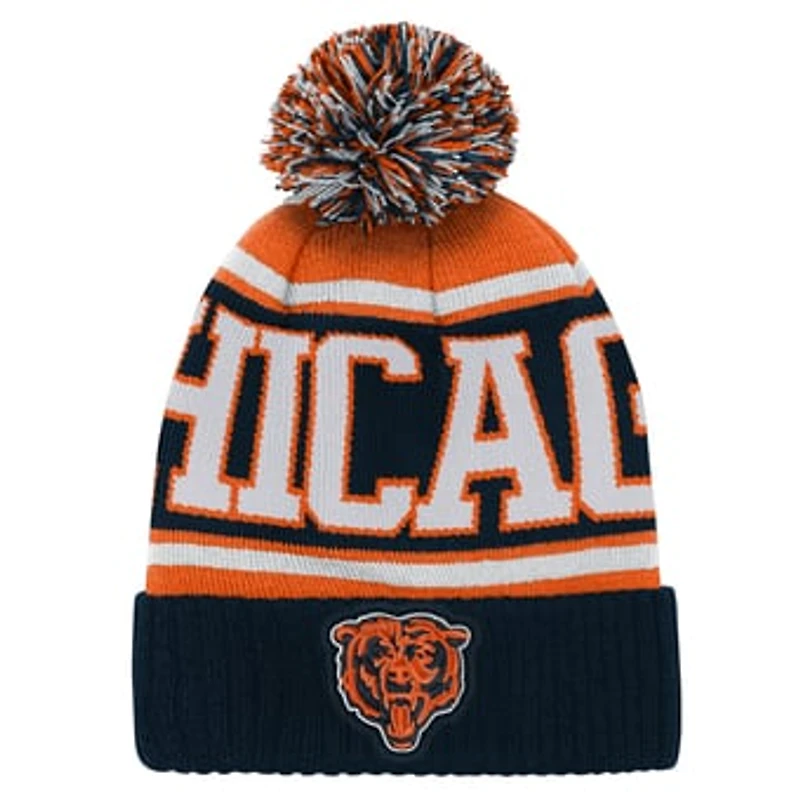 Youth Outerstuff Navy Chicago Bears True Edge Cuffed Knit Hat with Pom