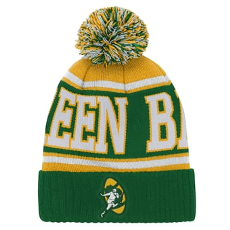 Youth Outerstuff Green/Gold Green Bay Packers Retro Highlight Cuffed Knit Hat with Pom