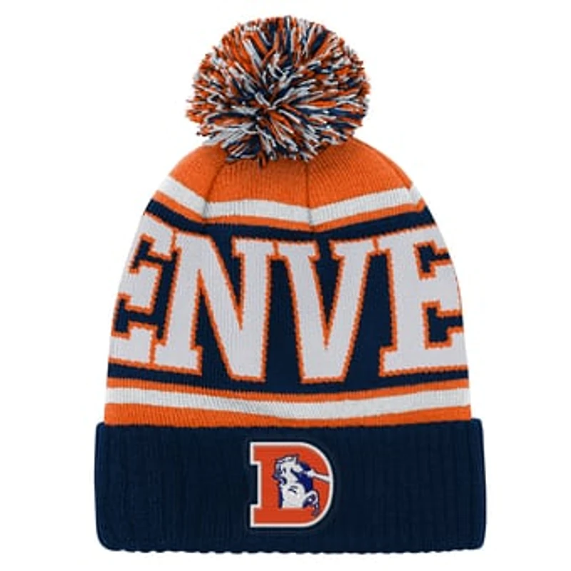 Youth Outerstuff Navy/Orange Denver Broncos Retro Highlight Cuffed Knit Hat with Pom