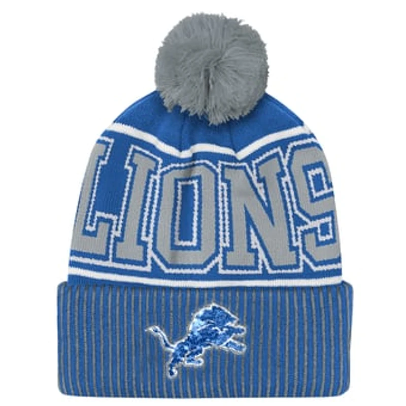 Youth Outerstuff Blue Detroit Lions Highlight Cuffed Knit Hat with Pom