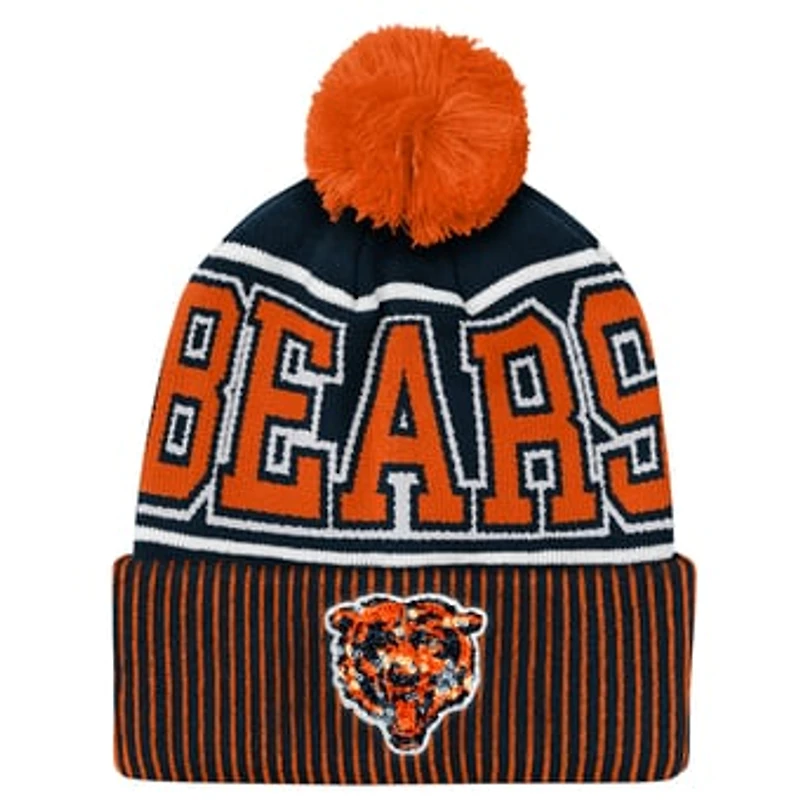 Youth Outerstuff Navy Chicago Bears Highlight Cuffed Knit Hat with Pom