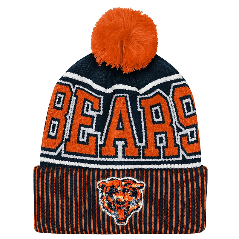 Youth Outerstuff Navy Chicago Bears Highlight Cuffed Knit Hat with Pom