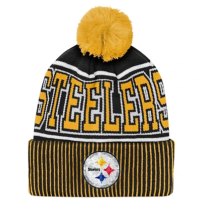 Youth Outerstuff Black Pittsburgh Steelers Highlight Cuffed Knit Hat with Pom
