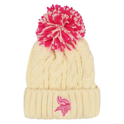 Girls Youth Outerstuff Cream Minnesota Vikings Cable Cuffed Knit Hat with Pom
