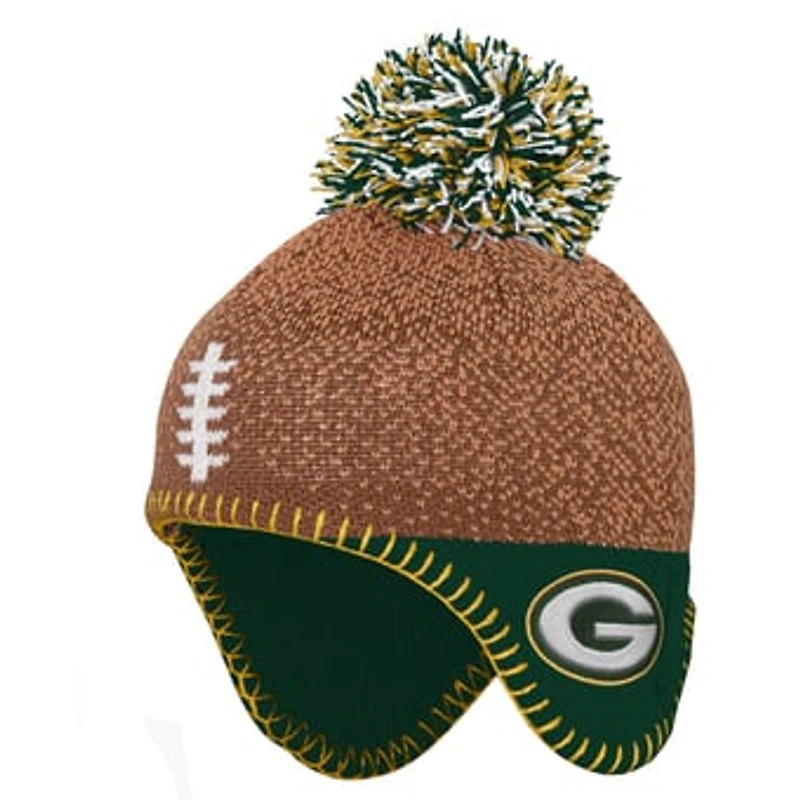 Infant Outerstuff Brown Green Bay Packers Football Head Knit Hat