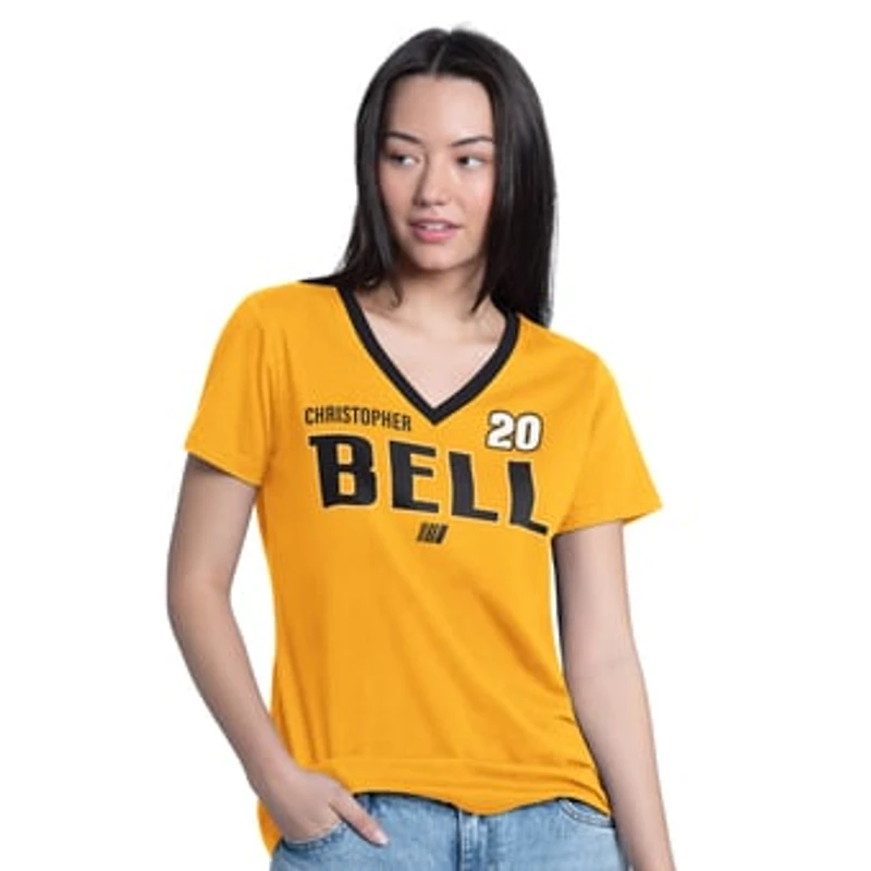 Women's G-III 4Her by Carl Banks  Gold Christopher Bell Best Team V-Neck T-Shirt