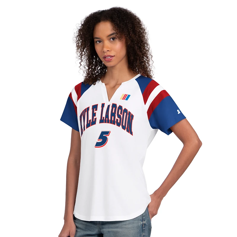 Women's G-III 4Her by Carl Banks White Kyle Larson Game On Raglan Notch Neck T-Shirt
