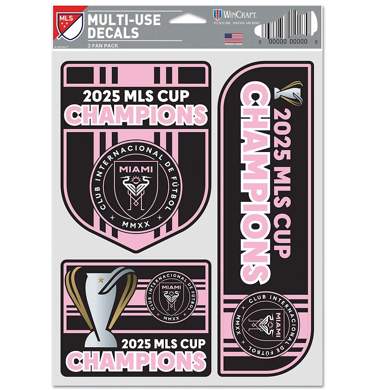 WinCraft Inter Miami CF 2025 MLS Cup Champions Three-Pack Fan Decal Set