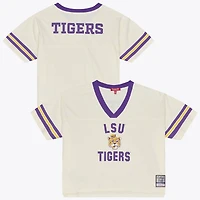 Women's Mitchell & Ness Cream LSU Tigers Retro Roots Crop Boxy Yoke T-Shirt
