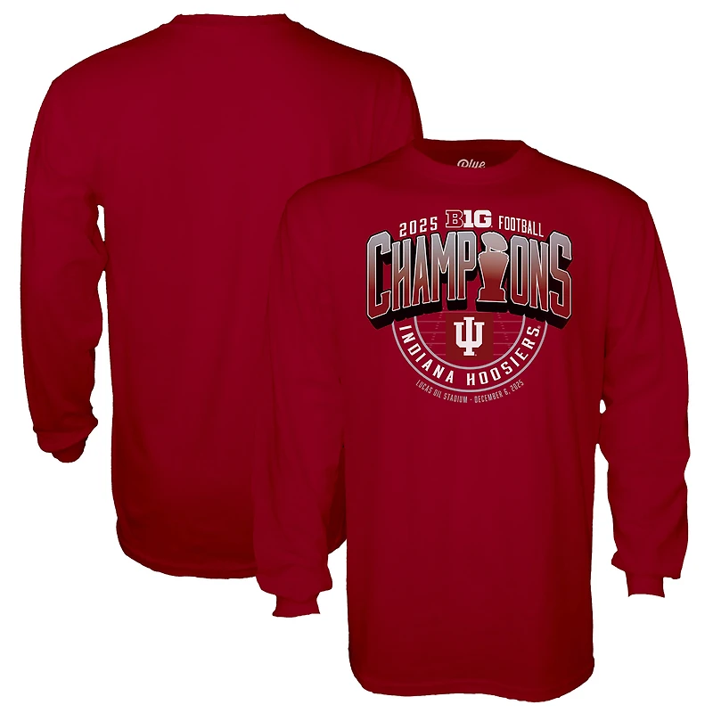 Unisex Blue 84 Crimson Indiana Hoosiers 2025 Big Ten Football Champions Locker Room Long Sleeve T-Shirt