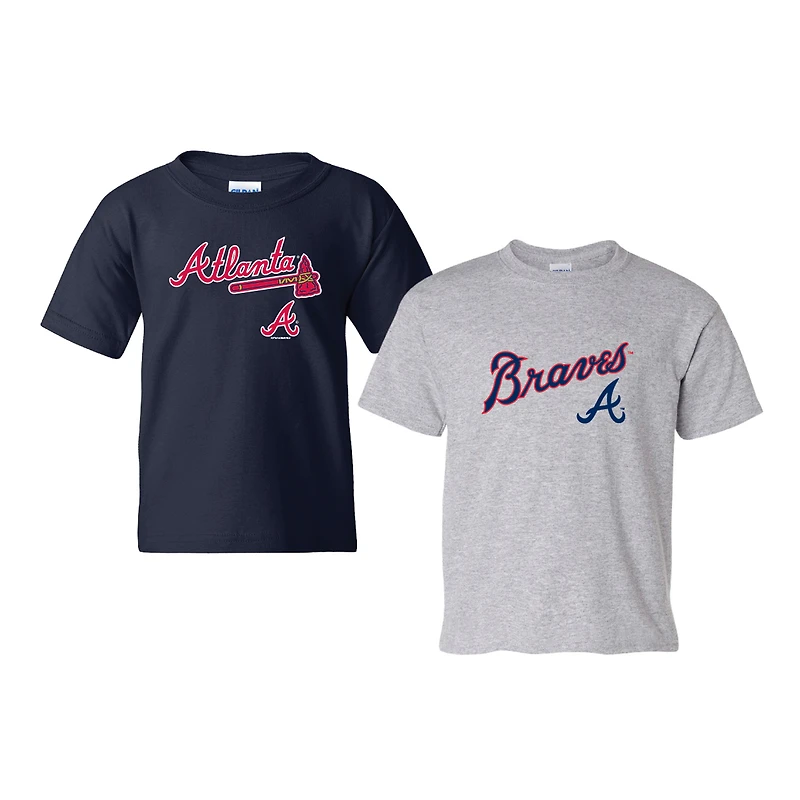 Youth Soft as a Grape Navy/Heather Gray Atlanta Braves 2-Pack Logo T-Shirt Set