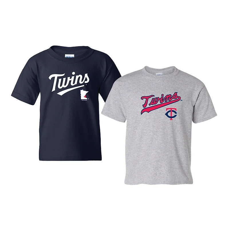 Youth Soft as a Grape Navy/Heather Gray Minnesota Twins 2-Pack Logo T-Shirt Set
