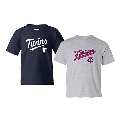 Youth Soft as a Grape  Navy/Heather Gray Minnesota Twins 2-Pack Logo T-Shirt Set