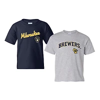 Youth Soft as a Grape  Navy/Heather Gray Milwaukee Brewers 2-Pack Logo T-Shirt Set