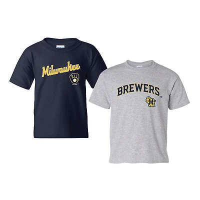 Youth Soft as a Grape Navy/Heather Gray Milwaukee Brewers 2-Pack Logo T-Shirt Set