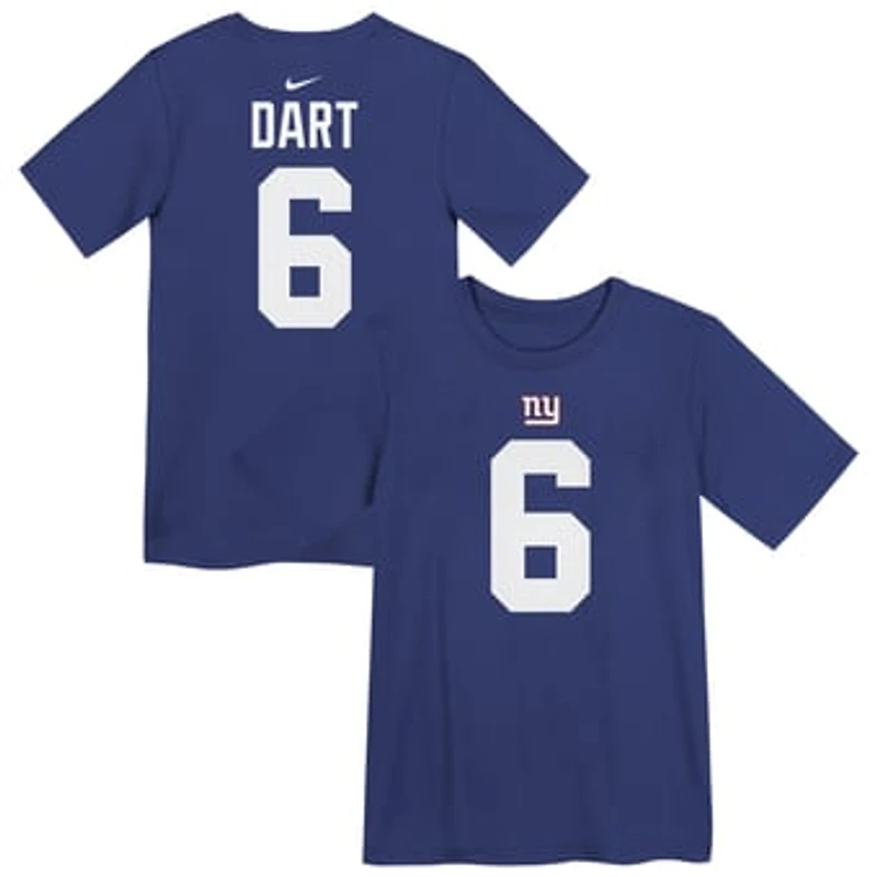 Preschool Nike Jaxson Dart Royal New York Giants Player Name & Number T-Shirt