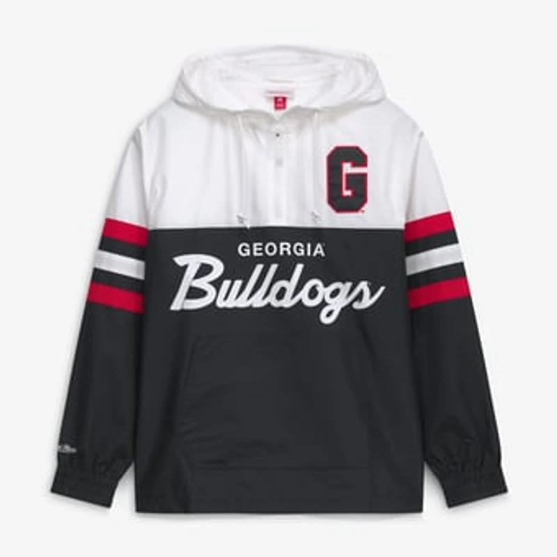 Men's Mitchell & Ness  Black Georgia Bulldogs Head Coach Lightweight Anorak Half-Zip Windbreaker