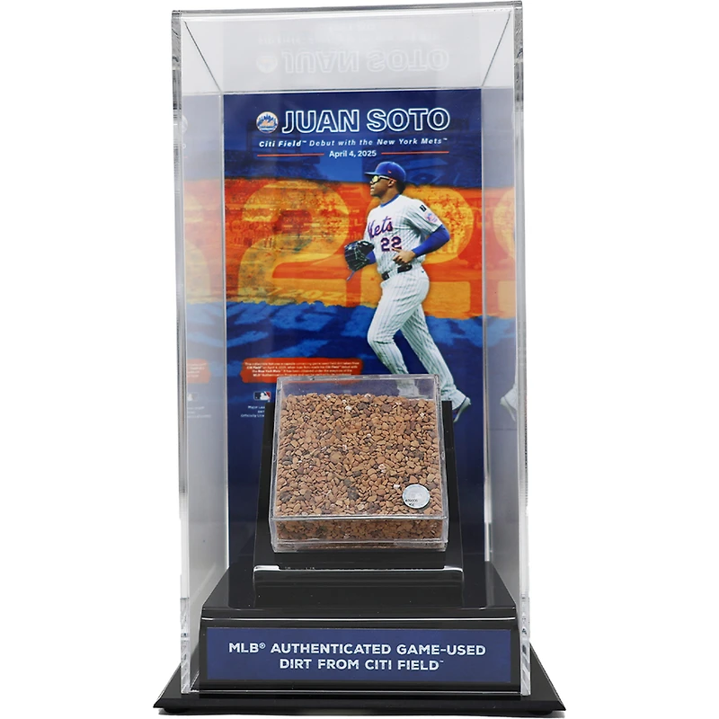 Juan Soto New York Mets Game-Used Dirt Display from Citi Field Debut on April 4th, 2025