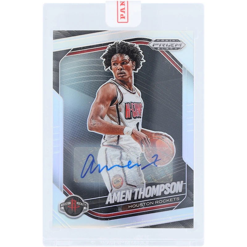 Amen Thompson Houston Rockets Autographed 2024-25 Panini Prizm Black Silver Prizm #76 Card