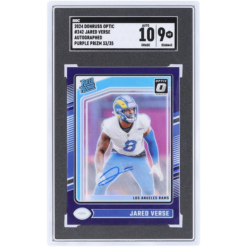 Jared Verse Los Angeles Rams Autographed 2024 Panini Donruss Optic Purple Prizm Rated Rookie #242 #33/35 SGC Authenticated 9/10 Rookie Card