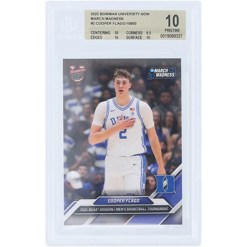 Cooper Flagg Duke Blue Devils 2025 Bowman University Now March Madness #2 BGS Authenticated 10 Card - 10,9.5,10,10 Subgrades