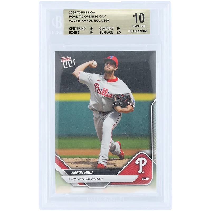 Aaron Nola Philadelphia Phillies 2025 Topps Now Road to Opening Day #OD-185 BGS Authenticated 10 Card - 10,10,10,9.5 Subgrades
