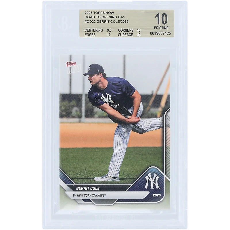 Gerrit Cole New York Yankees 2025 Topps Now Road to Opening Day #OD-22 BGS Authenticated 10 Card - 9.5,10,10,10 Subgrades