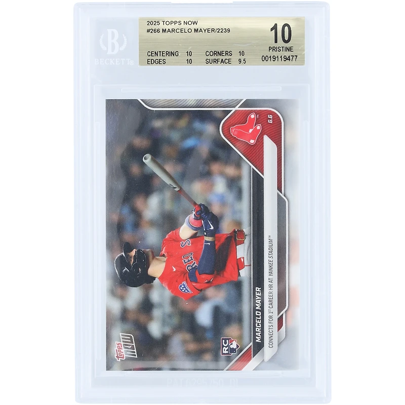 Marcelo Mayer Boston Red Sox 2025 Topps Now Connects For 1st Career HR at Yankee Stadium #266 BGS Authenticated 10 Rookie Card - 10,10,10,9.5 Subgrades