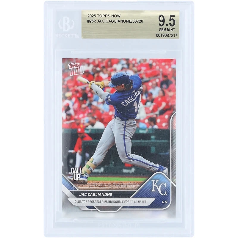 Jac Caglianone Kansas City Royals 2025 Topps Now Call Up Club Top Prospect Rips RBI Double for 1st MLB Hit #262 BGS Authenticated 9.5 Card