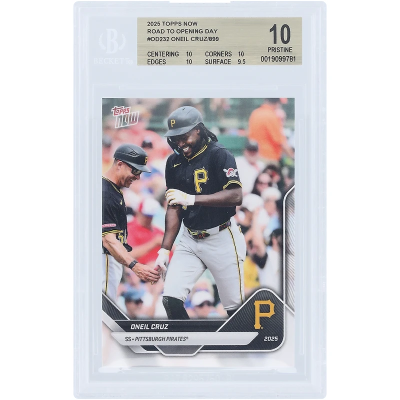 Oneil Cruz Pittsburgh Pirates 2025 Topps Now Road to Opening Day #OD-232 BGS Authenticated 10 Card - 10,10,10,9.5 Subgrades
