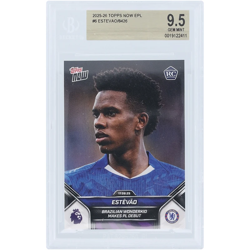 Estêvão Chelsea 2025-26 Topps Now Brazilian Wonderkid Makes PL Debut #6 BGS Authenticated 9.5 Rookie Card