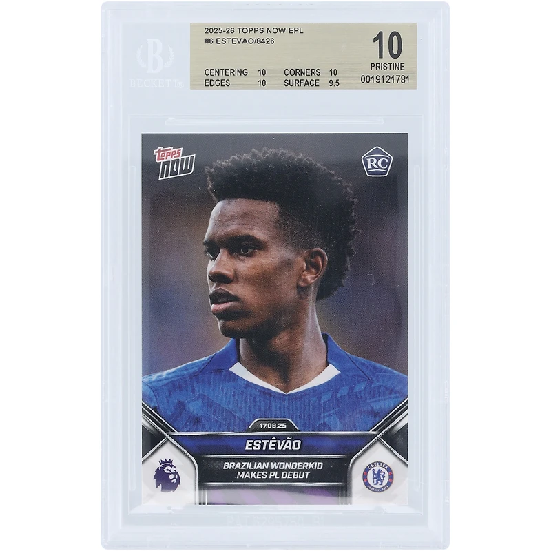 Estêvão Chelsea 2025-26 Topps Now Brazilian Wonderkid Makes PL Debut #6 BGS Authenticated 10 Rookie Card - 10,10,10,9.5 Subgrades