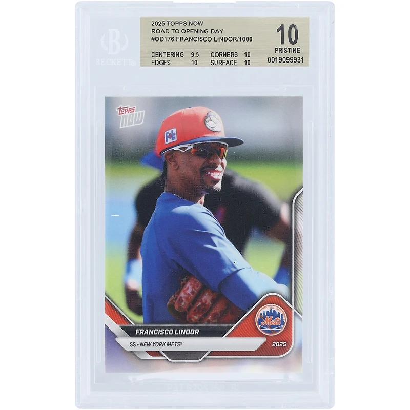 Francisco Lindor New York Mets 2025 Topps Now Road to Opening Day #OD-176 BGS Authenticated 10 Card - 9.5,10,10,10 Subgrades