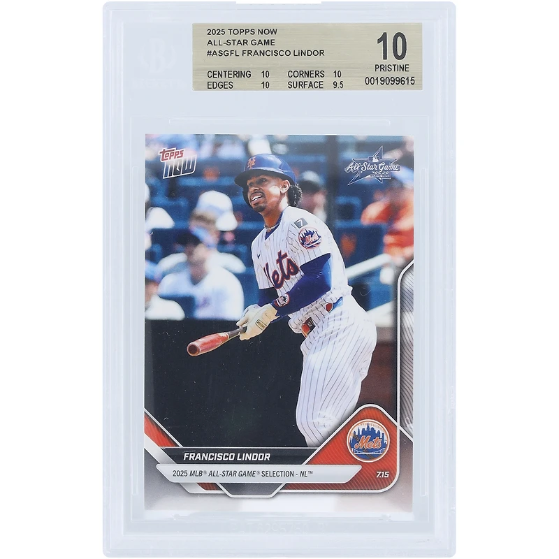 Francisco Lindor New York Mets 2025 Topps Now 2025 MLB All-Star Game Selection NL #ASG-FL BGS Authenticated 10 Card - 10,10,10,9.5 Subgrades