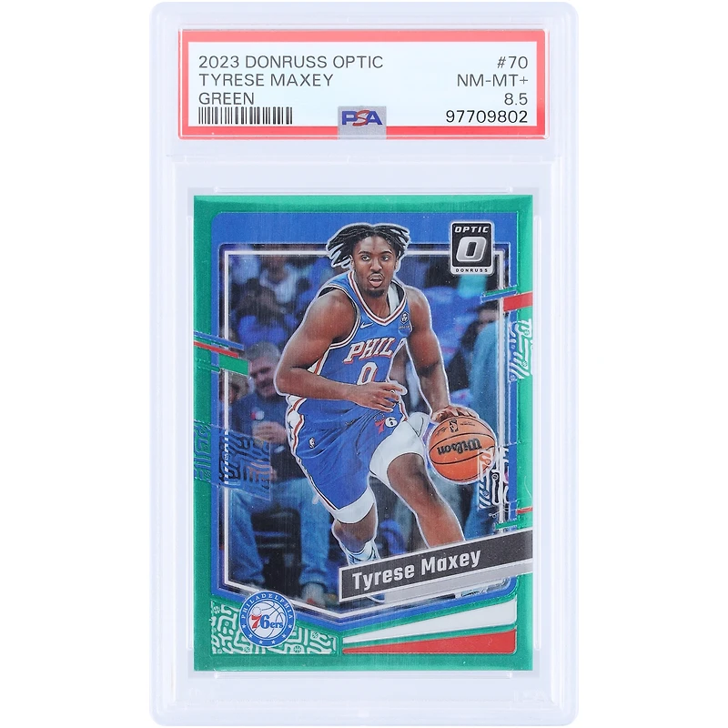 Tyrese Maxey Philadelphia 76ers 2023-24 Panini Donruss Optic Green Prizm #70 #1/5 PSA Authenticated 8.5 Card