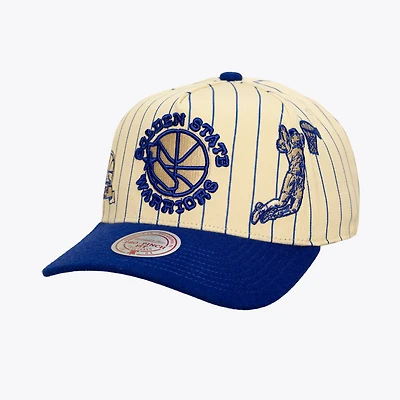 Men's Mitchell & Ness Cream Golden State Warriors Hardwood Classics Retro Roots Stripe Pro Adjustable Hat