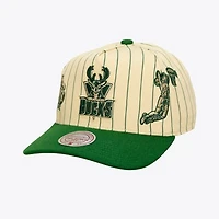 Men's Mitchell & Ness Cream Milwaukee Bucks Hardwood Classics Retro Roots Stripe Pro Adjustable Hat