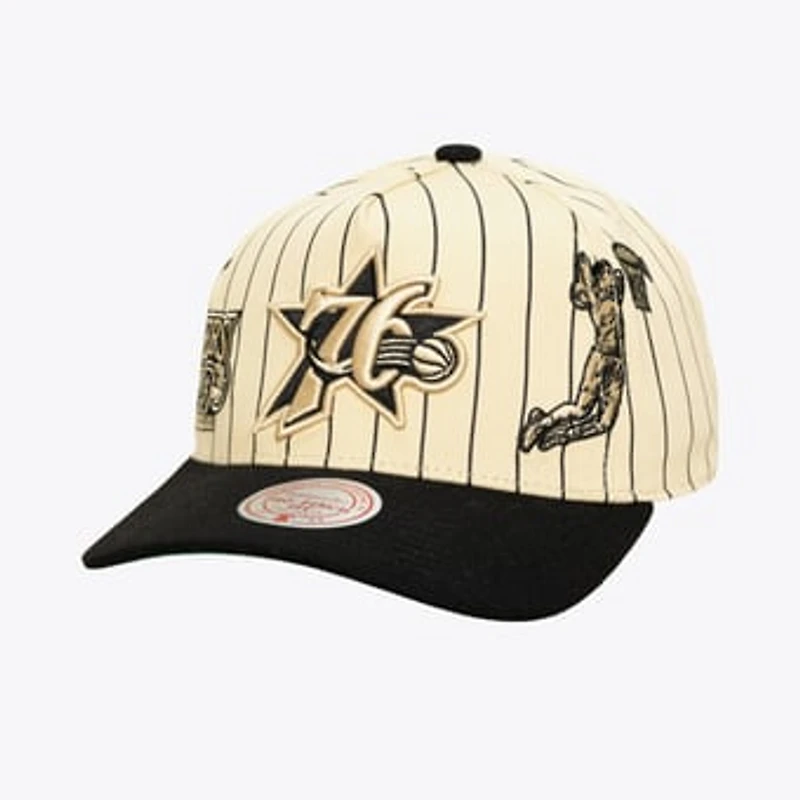 Men's Mitchell & Ness Cream Philadelphia 76ers Hardwood Classics Retro Roots Stripe Pro Adjustable Hat