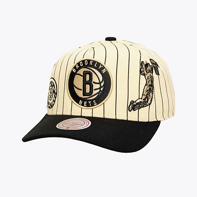 Men's Mitchell & Ness Cream Brooklyn Nets Retro Roots Stripe Pro Adjustable Hat